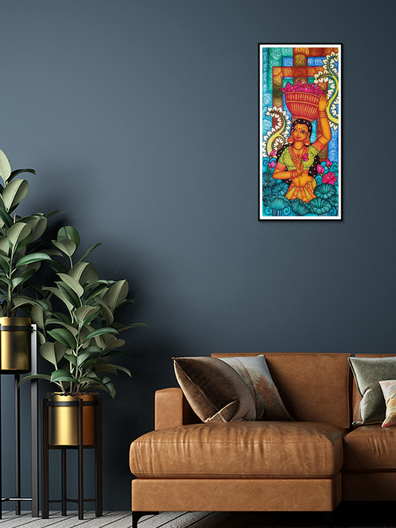 The Flower Girl: Kerala Mural Painting by Adarsh for Sale