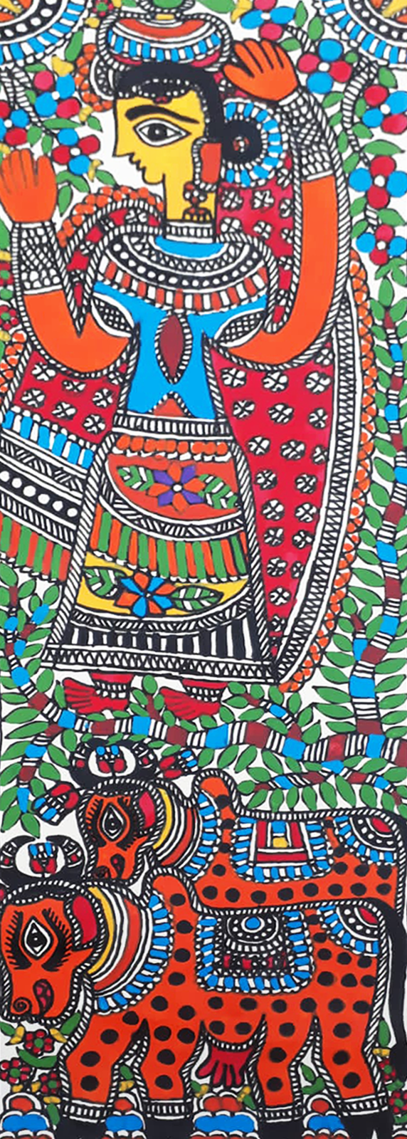 The Gopi and the Cows in Madhubani by Vibhuti Nath Thumbnail