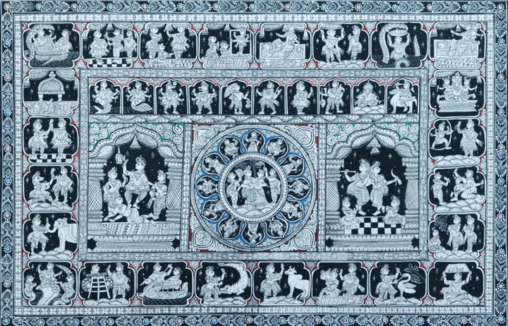 Radha Krishna - Pattachitra Art by Purusottam Swain for Home Decor Thumbnail