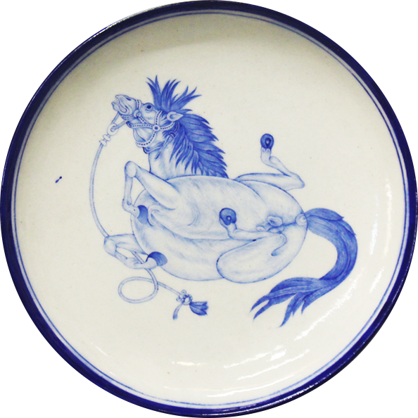 The Horse In Blue Pottery Plate by Gopal Saini Thumbnail