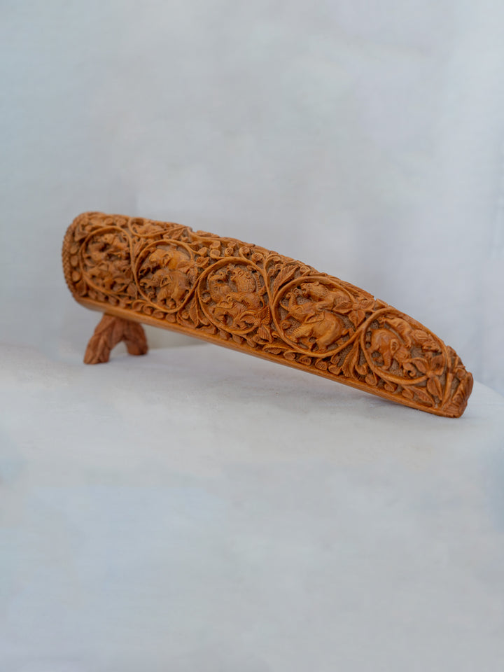 The Hunt Unfolds: A Wooden Hunting Bridge wooden carving by Ajit Kumar Thumbnail