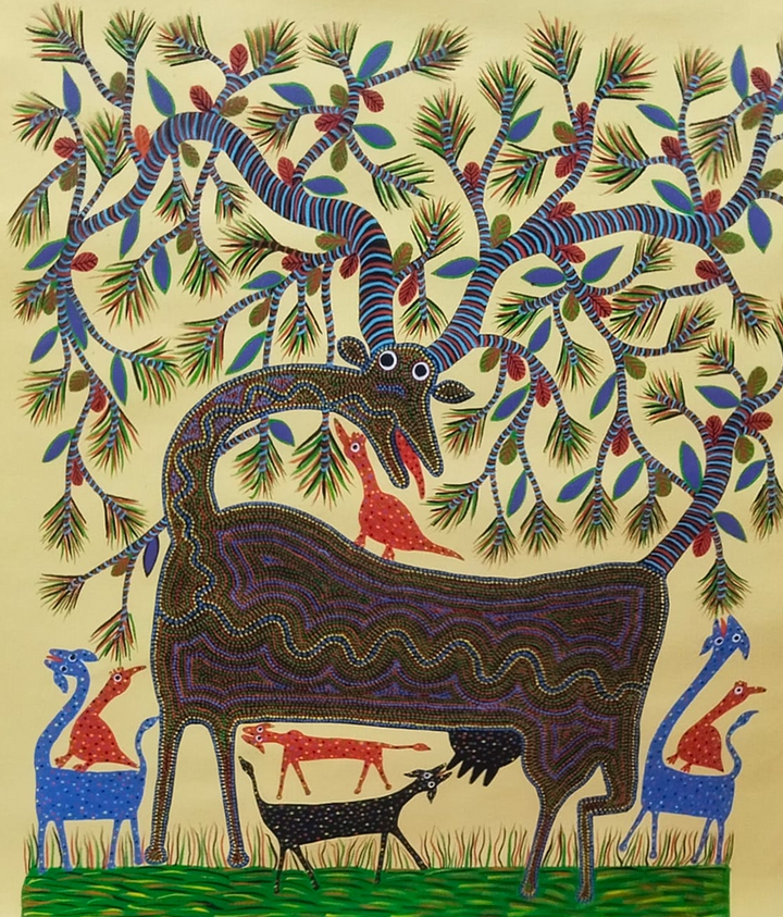 The Immortal Tree of Life in Bhil Painting by Bhuri Bai Thumbnail