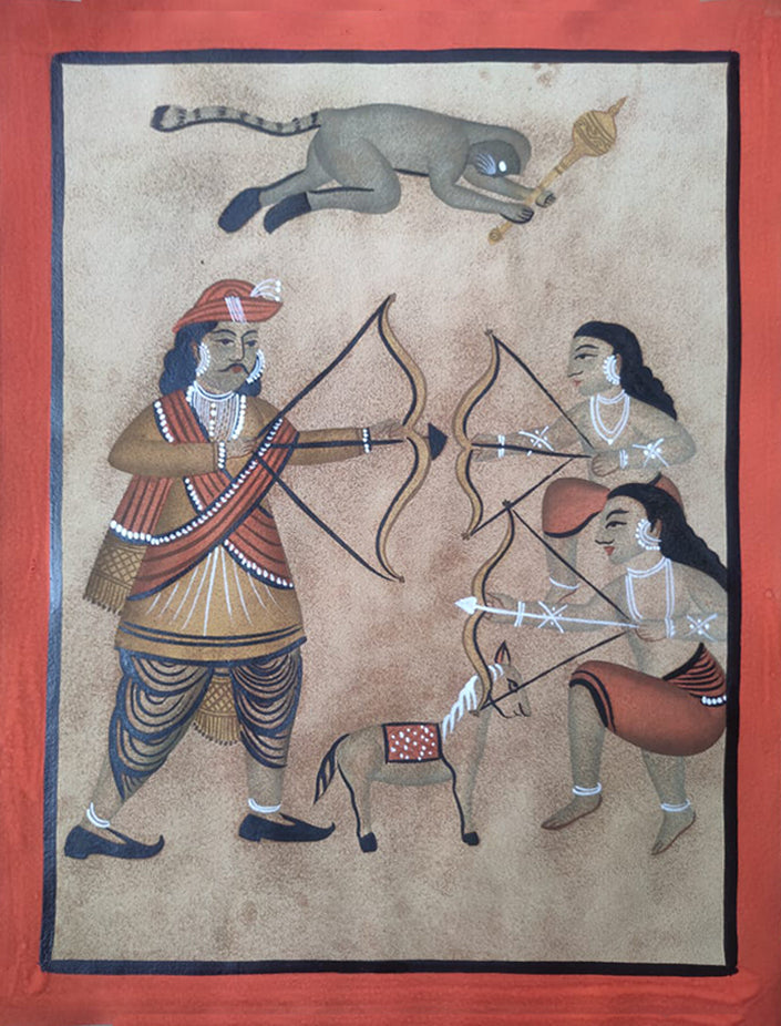 The Majestic Saga of Ramayana: Epic Encounters, Kalighat style by Hasir Chitrakar Thumbnail