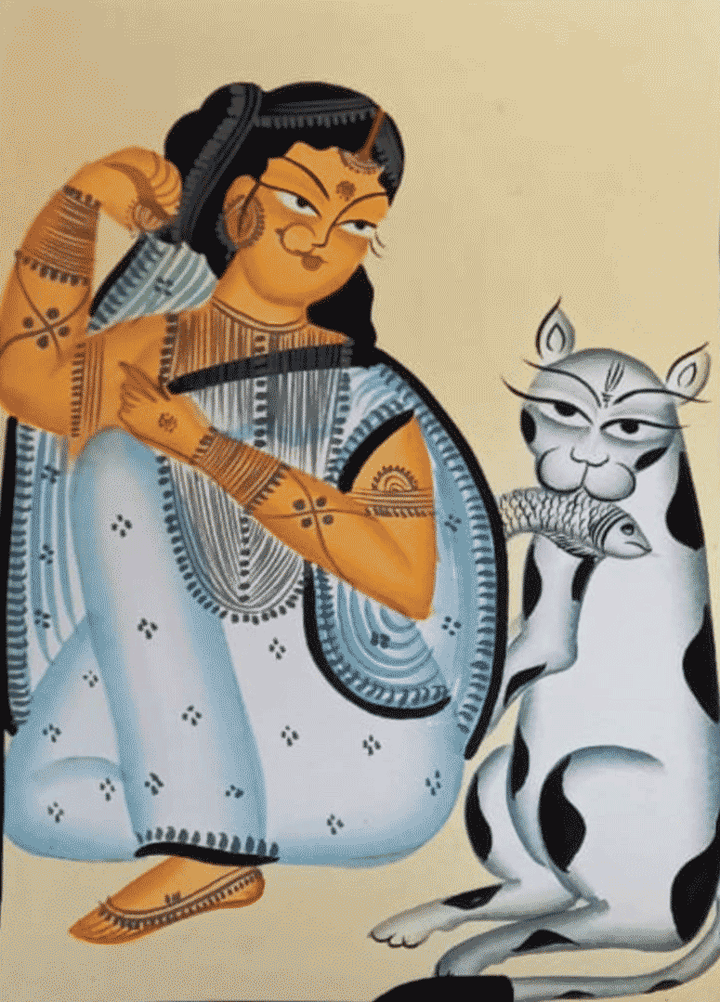 Bibi and Her Cat in Kalighat by Uttam Chitrakar Thumbnail