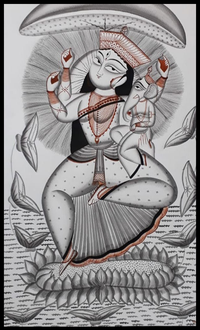 The Maternal Love Uttam Chitrakar's wonder on Kalighat Canvas Thumbnail
