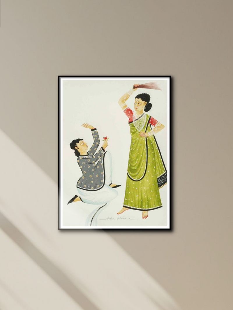 Shop The Rose and the Broom: Babu Biwi Kalighat Painting by Bhaskar Chitrakar