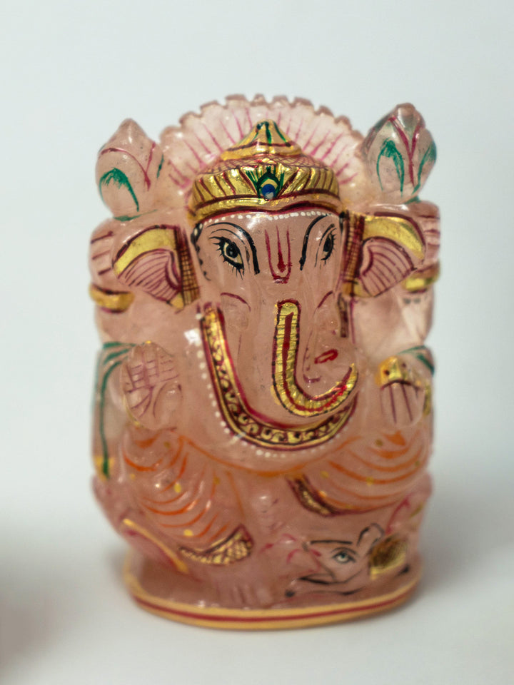 The Serene Guardian: A Rose Quartz Gemstone Miniature of Lord Ganesh by Prithvi Kumawat Thumbnail