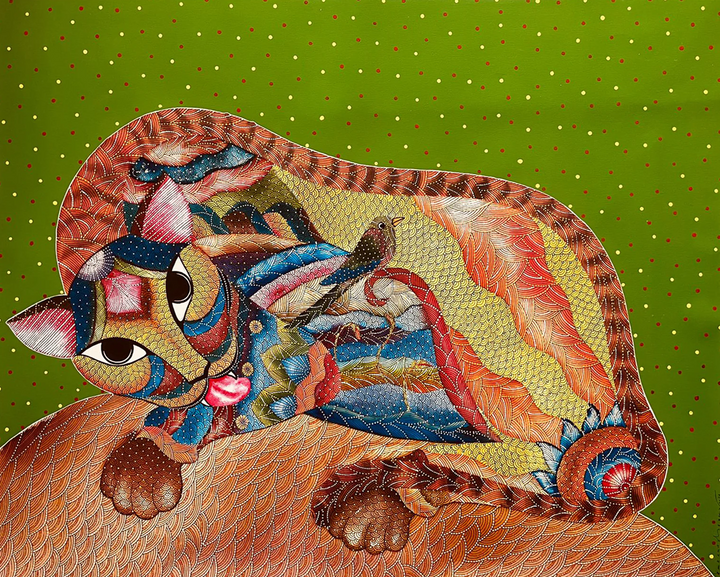The Tiger God: A Cosmic World of Five Senses in Gond Painting by Venkat Shyam Thumbnail