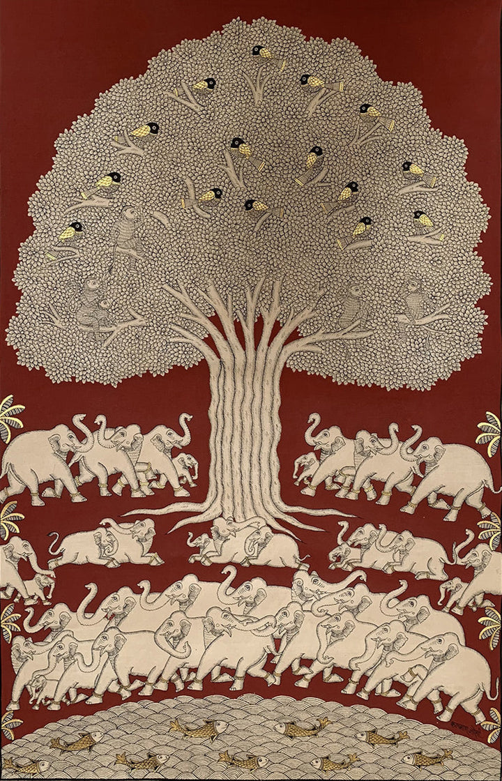 The Tree's Embrace: Serenade of Elephants, Monkeys, and Birds by Kalyan Joshi Thumbnail