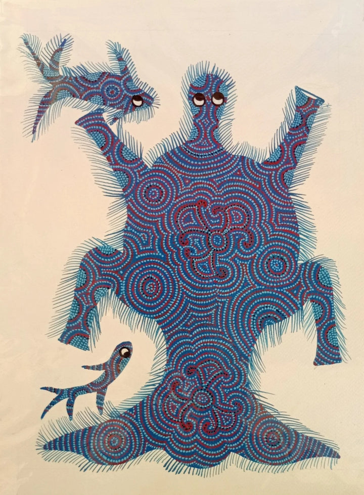 The Turtle and the Fishes Bhil Painting by Geeta Bariya Thumbnail