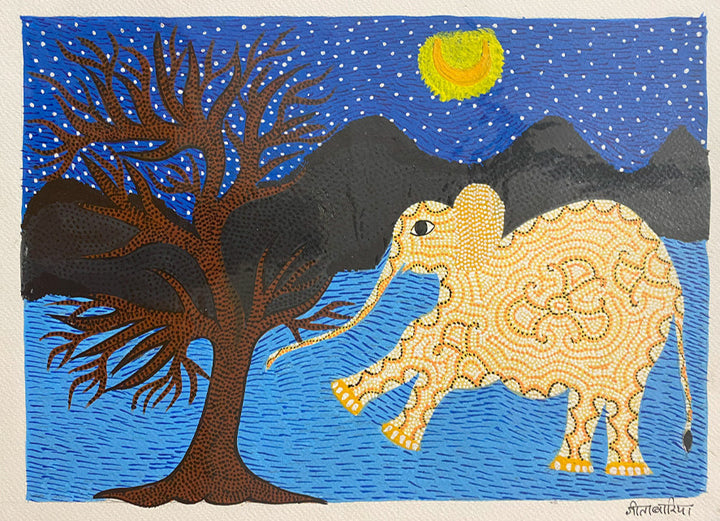 The elephant in nature, Bhil Art by Geeta Bariya Thumbnail