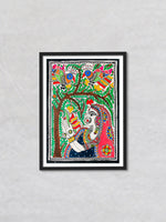 The Avian Blessing A Bride's Embrace, Madhubani Painting by Ambika Devi