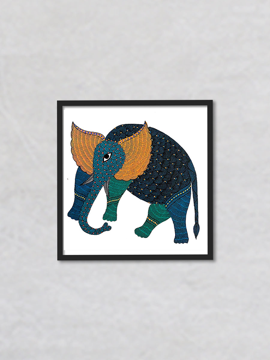 The Divine Soar An Enchanting Gond Painting of Elephant Gond Painting by Kailash Pradhan