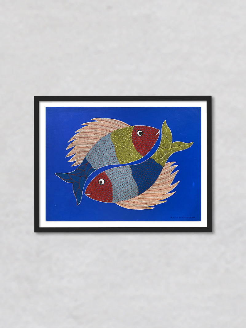 The Gond Fish, Gond painting by Venkat Shyam