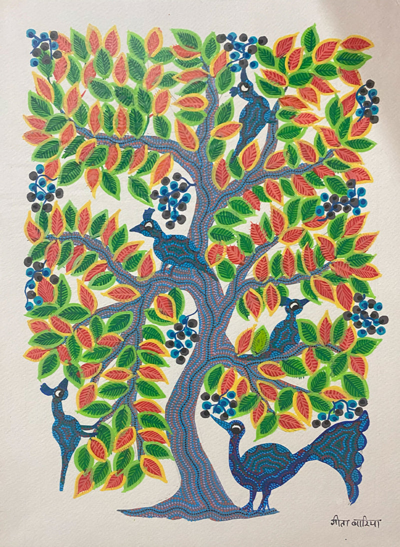 The Relation Between Birds & The Tree, Bhil Art by Geeta Bariya