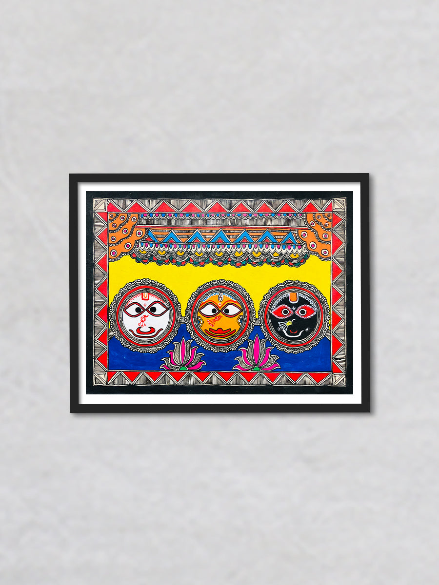 The Triad of Jagannath Puri, Madhubani Painting by Ambika Devi