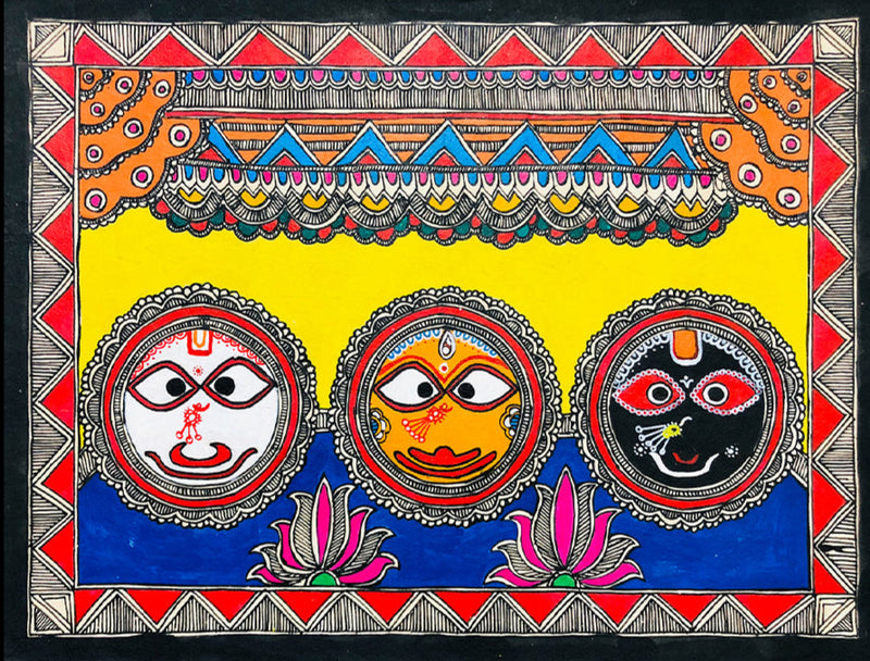 Buy The Triad of Jagannath Puri, Madhubani Painting by Ambika Devi