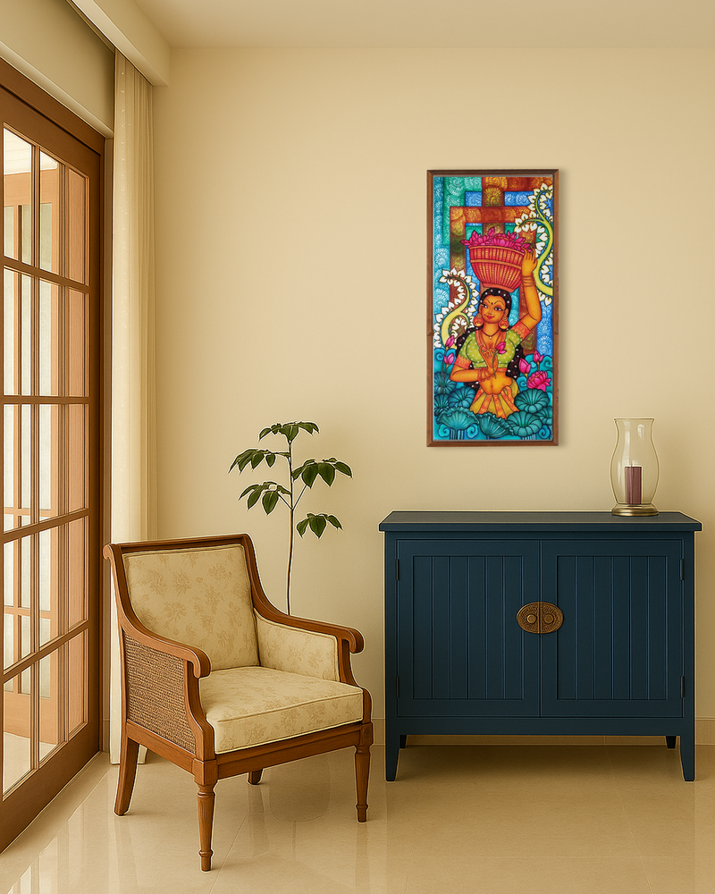 The Flower Girl: Kerala Mural Painting by Adarsh