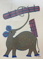 Buy The playing elephant, Bhil Art by Geeta Bariya