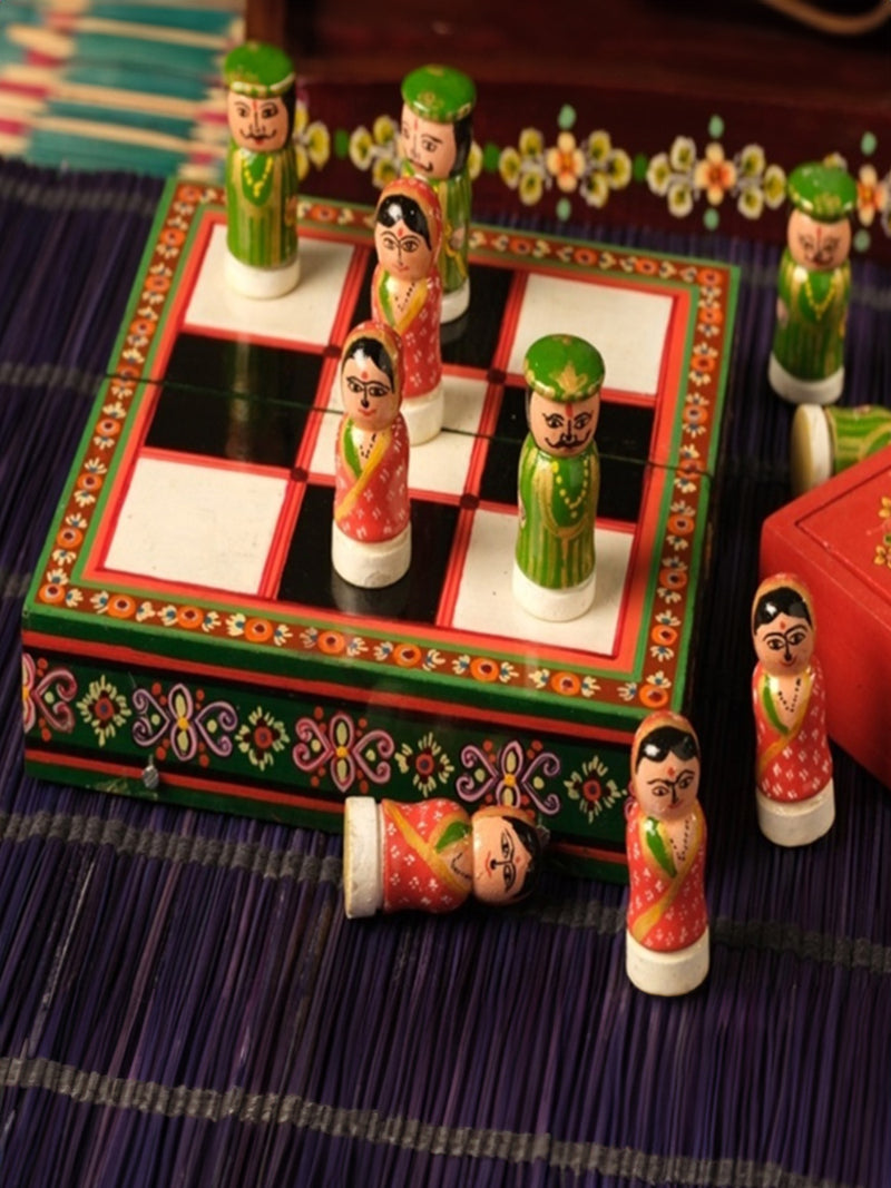 Tic Tac Toe in Teak Wood Ganjifa by Sawant Bhonsle for sale