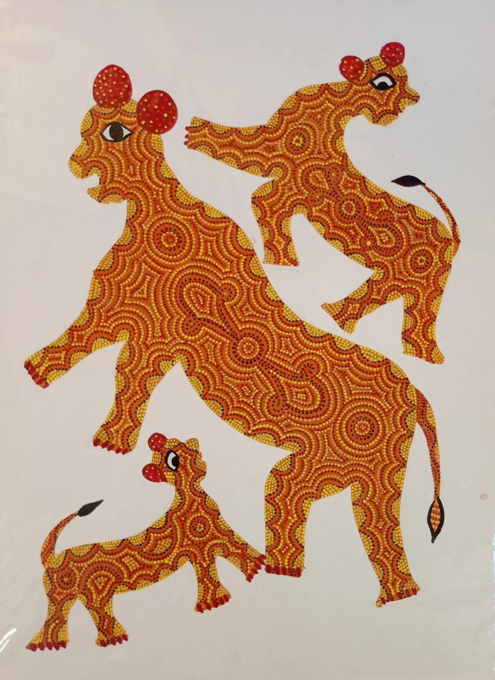 Tiger Family Chronicles in Bhil Painting by Geeta Bariya Thumbnail