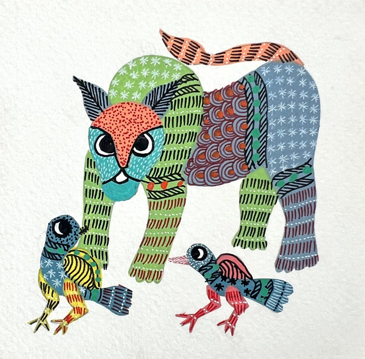 The Wonders of Nature: Tiger and Birds In Gond by Kailash Pradhan Thumbnail