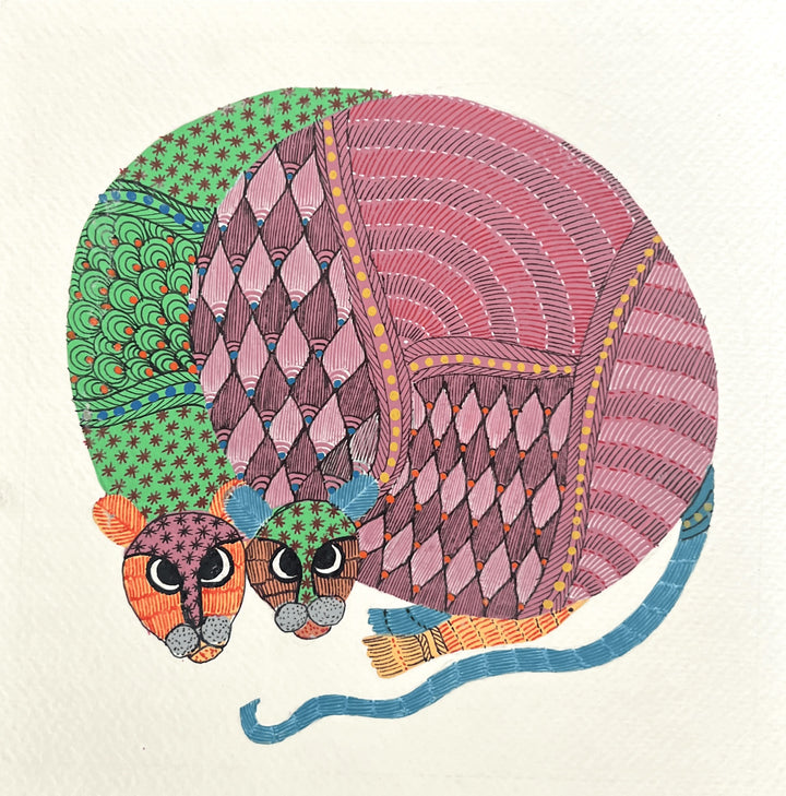 The Geometric Tigers in Gond by Kailash Pradhan Thumbnail