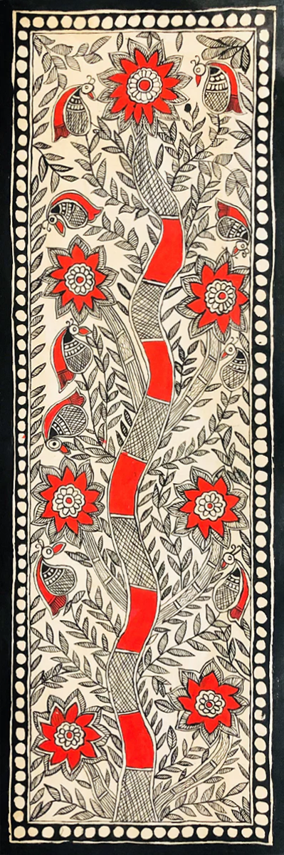 Timber of Enchantment-Symphony of the Wild Madhubani art by Ambika Devi Thumbnail