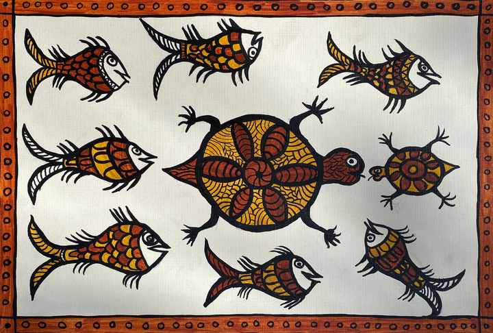 Tortoise and Fishes in Sohrai by Manikchand Mahto Thumbnail