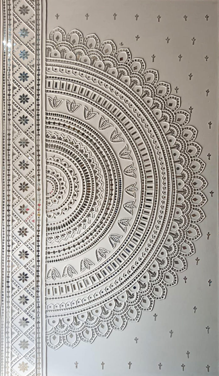 Traditional Beige Lippan Kaam by Nalemitha For Home Decor, Gifting Thumbnail