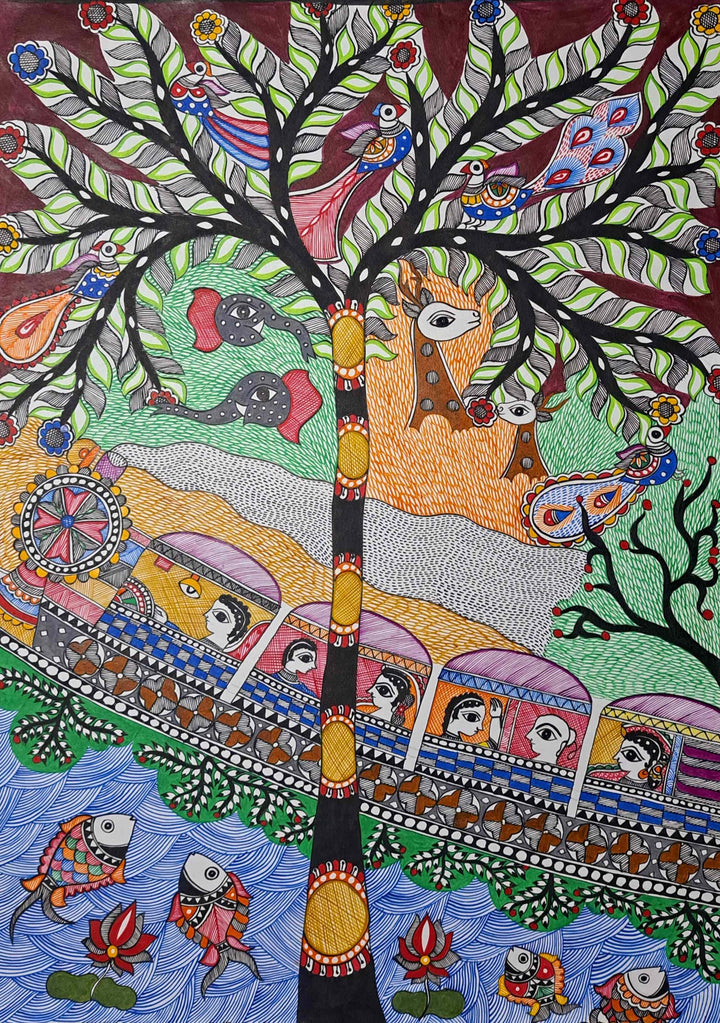Train journey portraying forest scenes: Madhubani by Vibhuti Nath Thumbnail