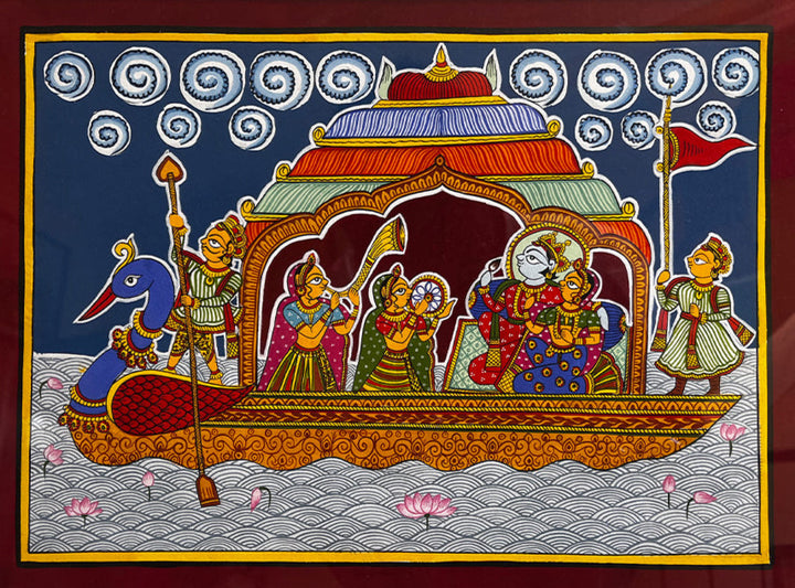 Tranquil Waters, Joyous Souls: The Nauka Vihar, Phad Painting by Kalyan Joshi Thumbnail