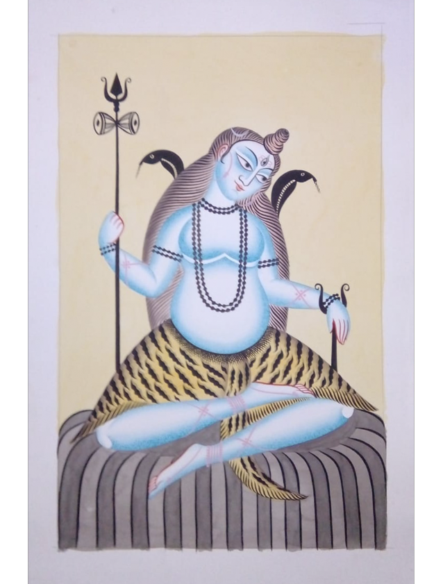Transcendence in Hues: Mystical Lord Shiva Kalighat by Hasir Chitrakar Thumbnail