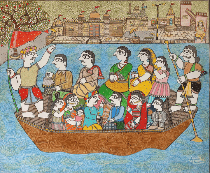 Travelers in Banaras  in Madhubani by Avinash Karn Thumbnail