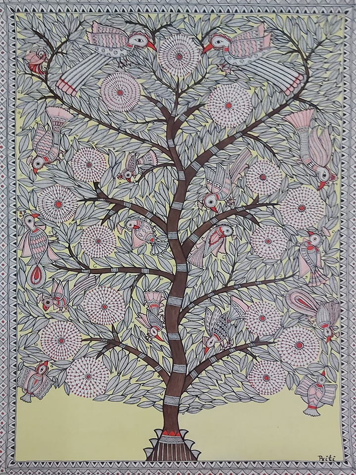 Madhubani painting of Tree of Happiness by Priti Karn Thumbnail