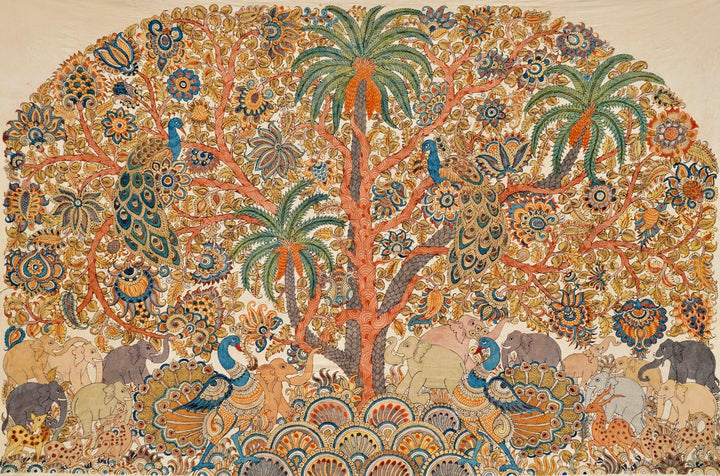 The Canopy of Nature: Tree of Life and Fauna in Kalamkari painting by Harinath.N Thumbnail