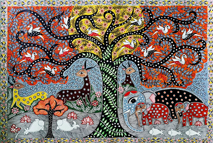 Tree of Life, Madhubani Painting by Vibhuti Nath Thumbnail