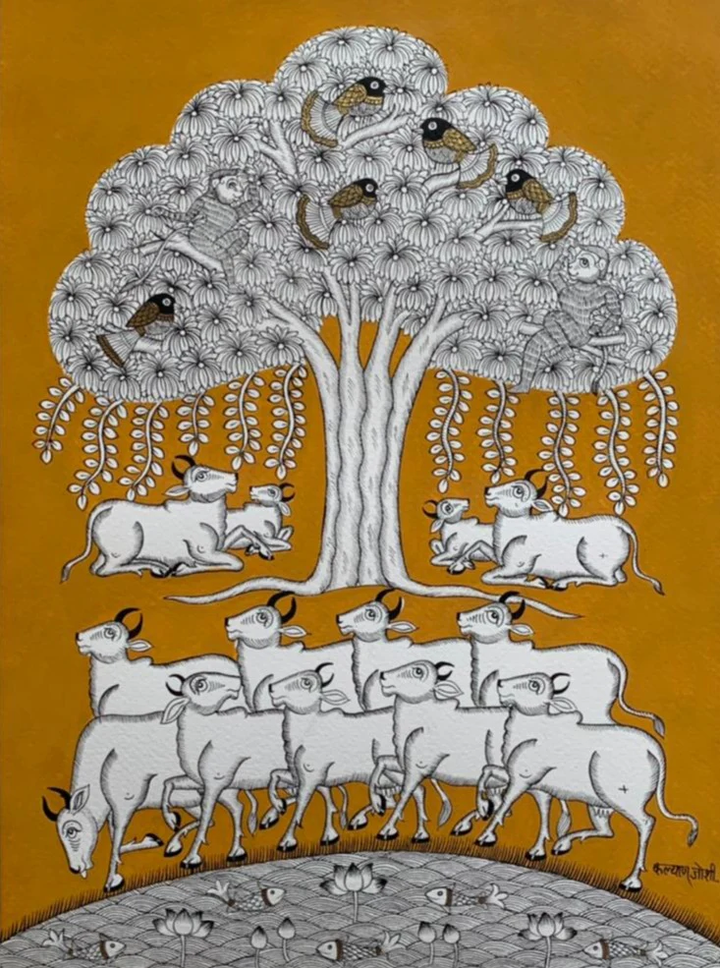 Tree of Life, Phad painting by Kalyan Joshi (Yellow & white) Thumbnail