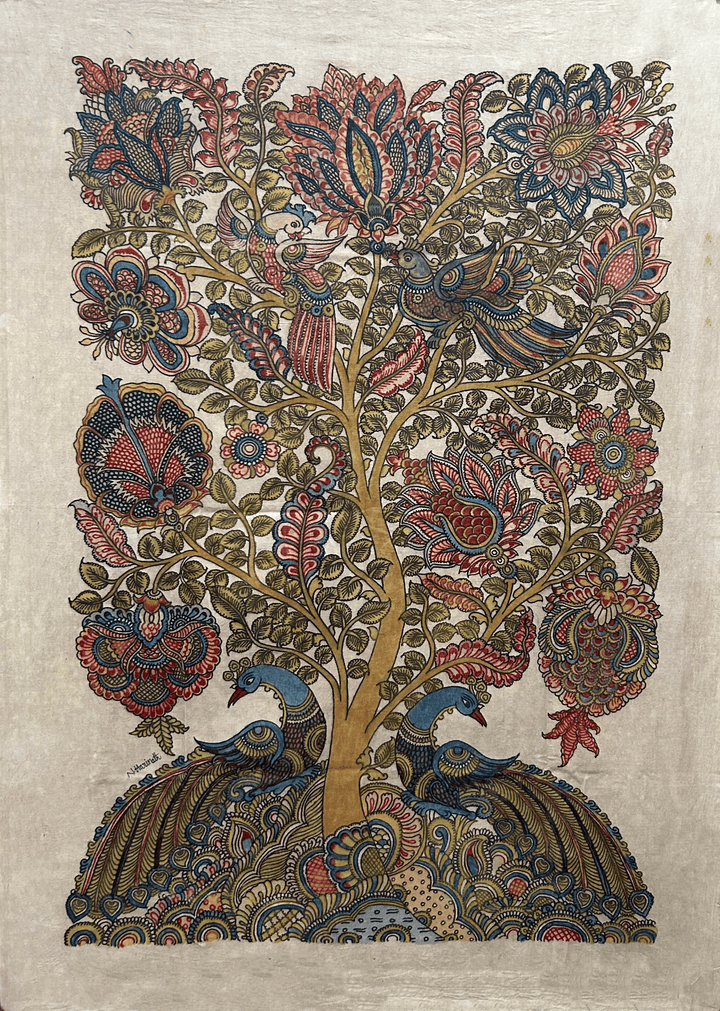 Tree of life with closed feathers: Kalamkari Painting by Harinath.N Thumbnail