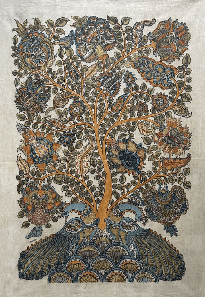 Tree of life with stone base Kalamkari Painting by Harinath.N Thumbnail