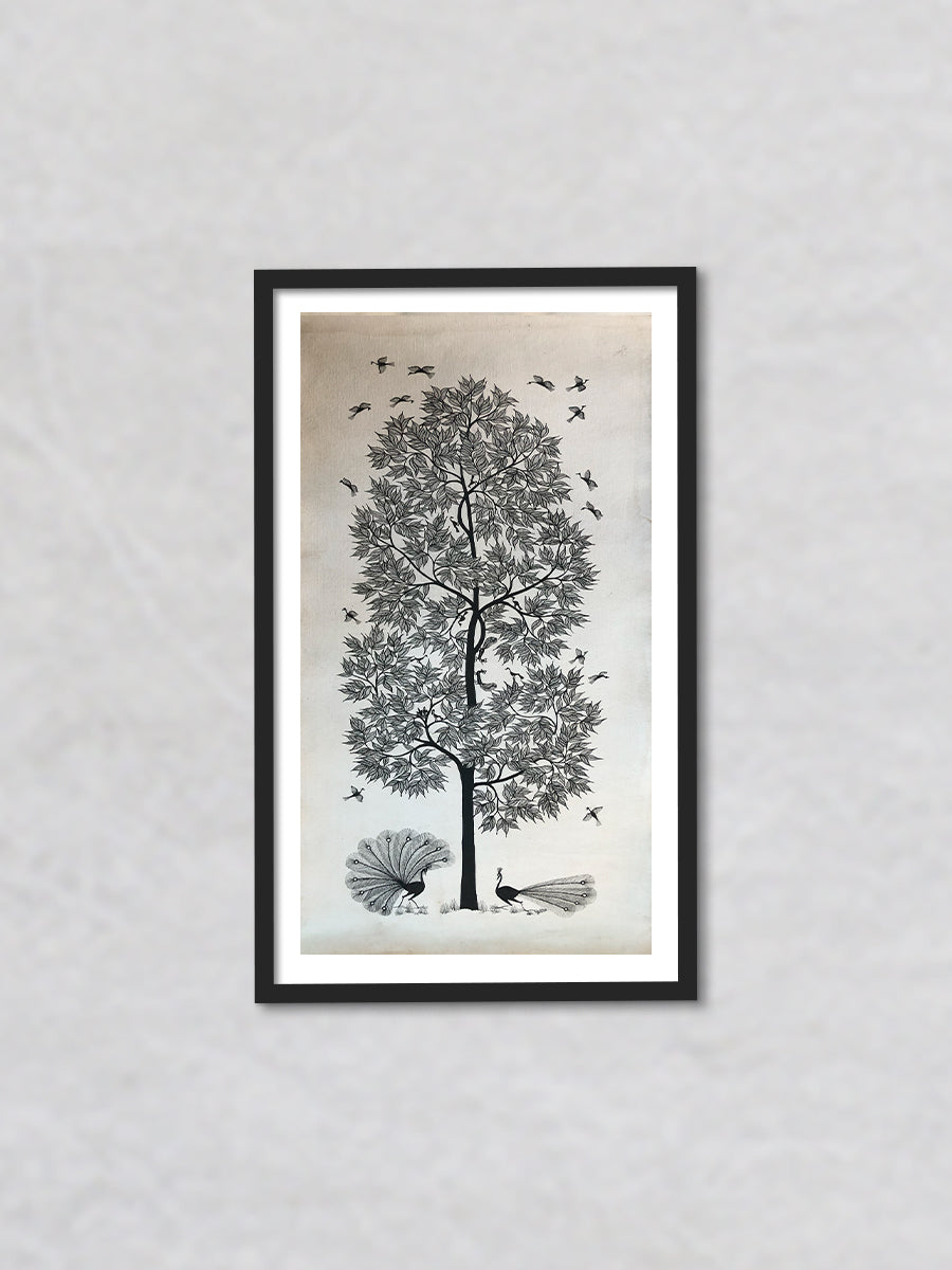Trees and Birds, Warli Art by Dilip Bahotha