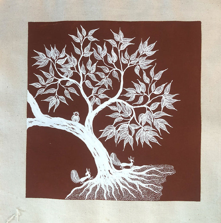 Trees and Birds, Warli Art by Dilip Bahotha Thumbnail
