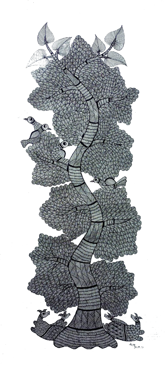 Swirls in Nature: Birds and Animals: Gond by Kailash Pradhan Thumbnail