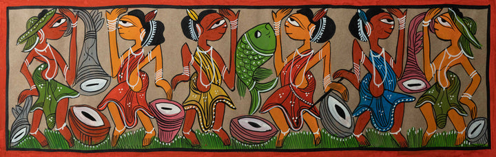 Tribal Dance with Fish: Santhal-Tribal Pattachitra by Manoranjan Chitrakar Thumbnail