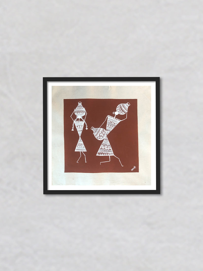 Tribal Women carrying Water, Warli Art by Dilip Bahotha