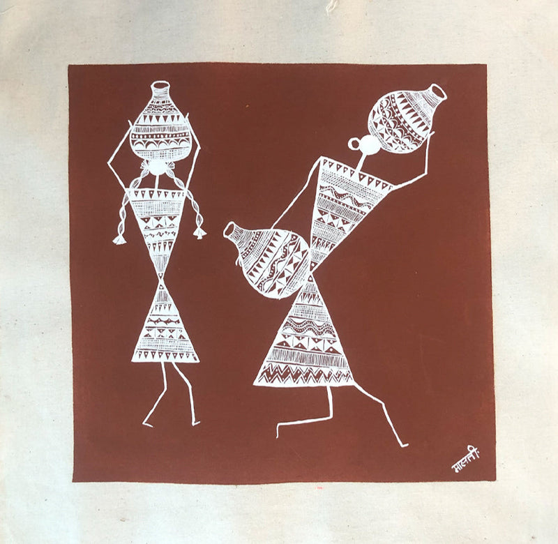 Tribal Women carrying Water, Warli Art by Dilip Bahotha