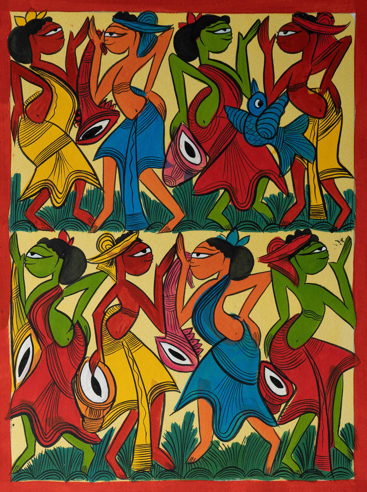 Tribal dance in Santhal-Tribal Pattachitra by Manoranjan Chitrakar Thumbnail