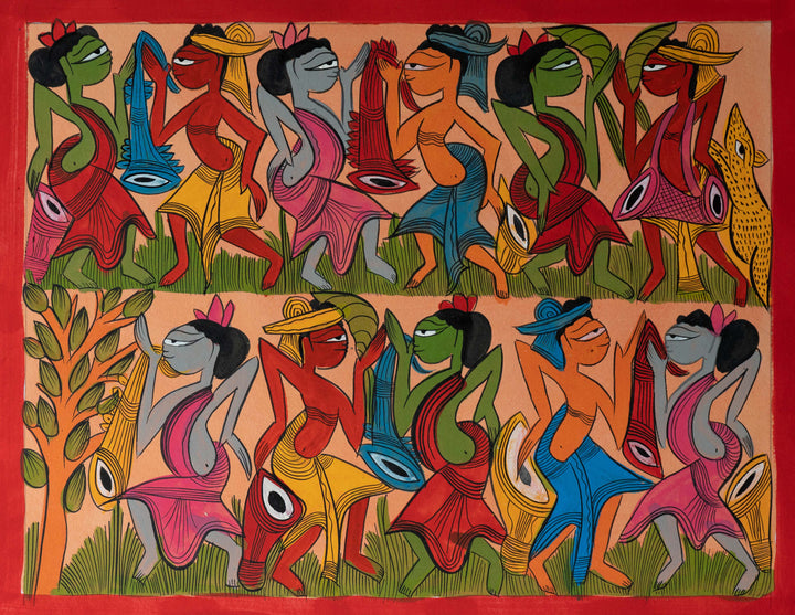 Tribal dance in Santhal-Tribal Pattachitra by Manoranjan Chitrakar Thumbnail