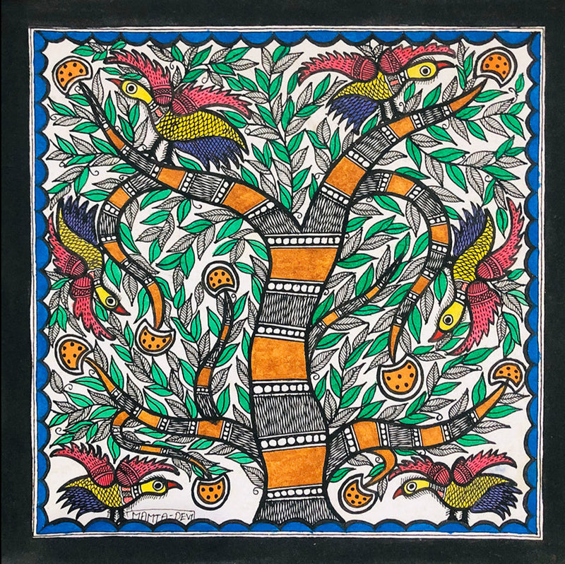 Buy Tropical Symphony - Fruition of Desire, Madhubani Painting by Ambika Devi