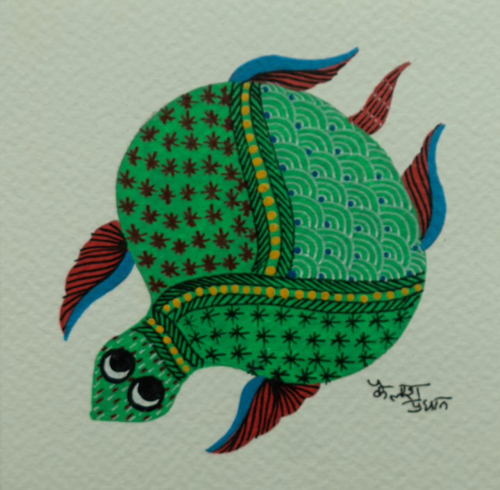 Patterns in Marine Life: Turtle in Gond by Kailash Pradhan Thumbnail
